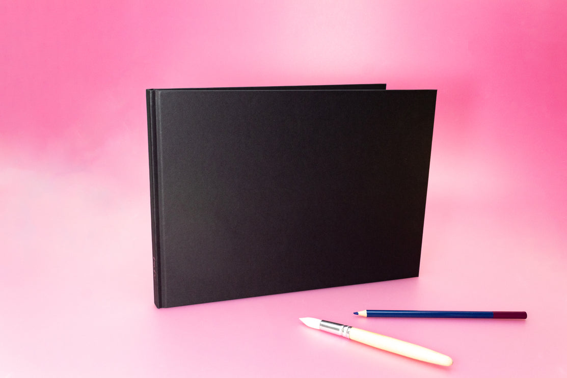 A4 Landscape Sketchbook | 140gsm White Cartridge, 92 Pages | Casebound Black Cover