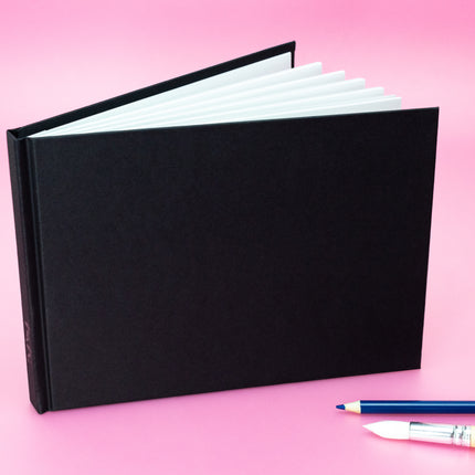 A5 Landscape Sketchbook | 140gsm White Cartridge, 92 Pages | Casebound Black Cover