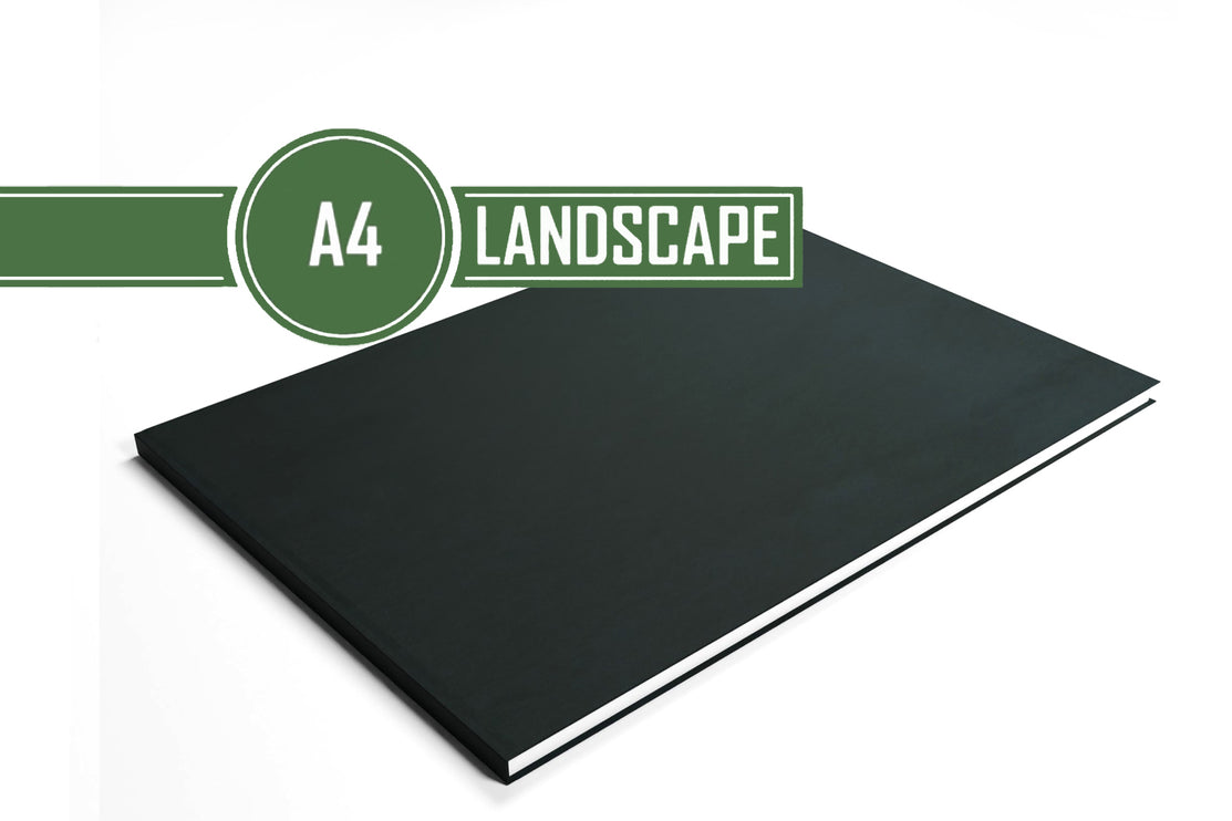 A4 Landscape Sketchbook | 140gsm White Cartridge, 92 Pages | Casebound Black Cover