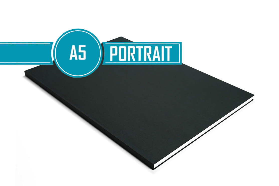 A5 Portrait Sketchbook | 140gsm White Cartridge, 92 Pages | Casebound Black Cover